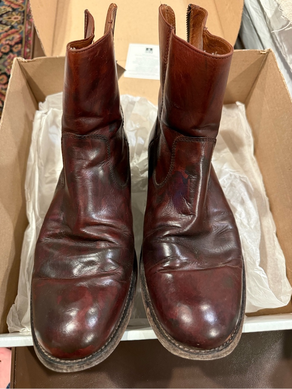 Frye Men’s Jacob Back zip Redwood Leather Boots 11